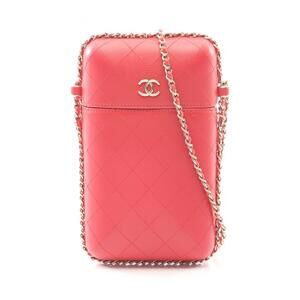 CHANEL Red Lambskin Leather Shoulder Bag